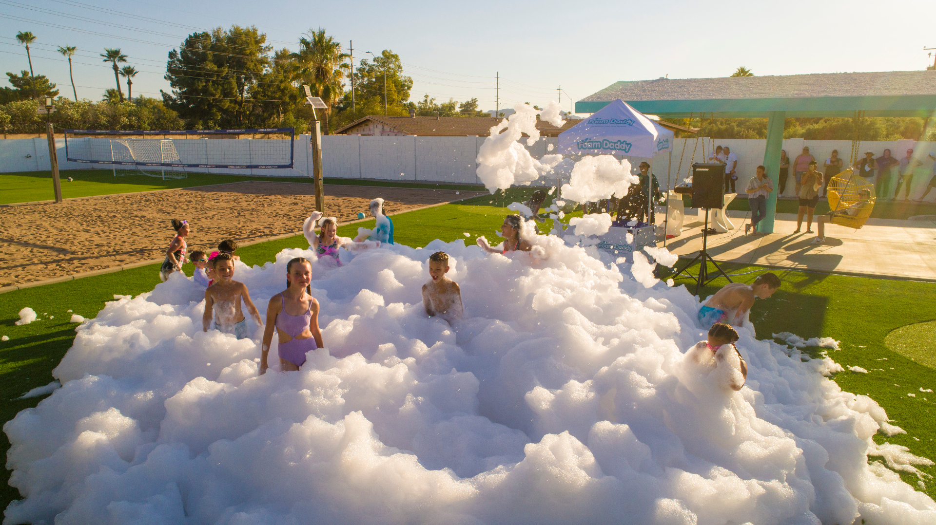 Aerial view of a foam party